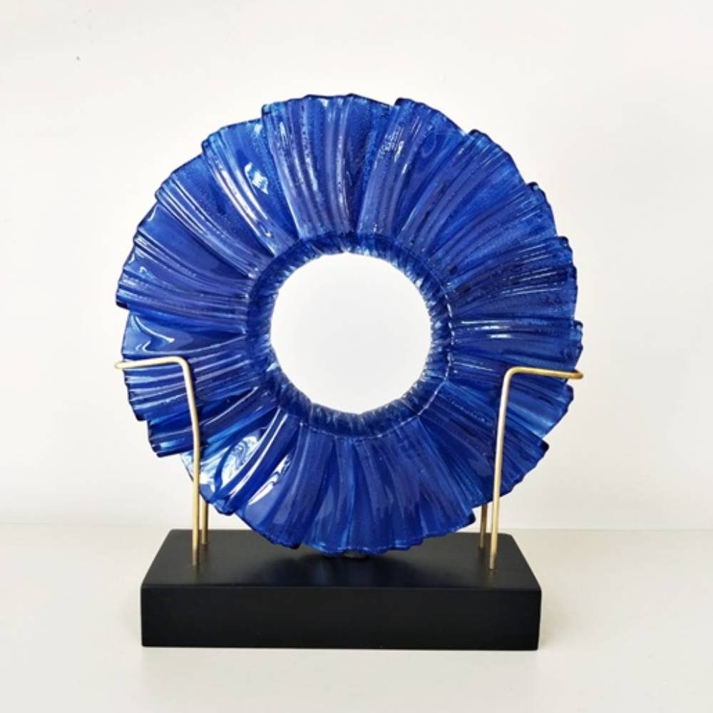Dekoratif Füzyon Cam Disk Kobalt Mavi 22cm K2465