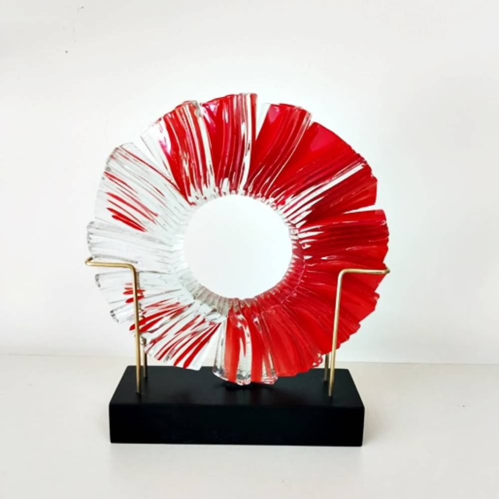 Dekoratif Füzyon Cam Disk Kırmızı 22cm K2198