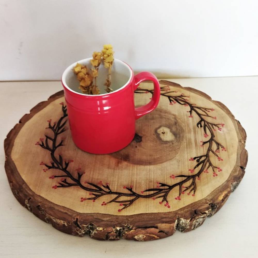 İşlemeli Ceviz Ağacı Tabak K2666