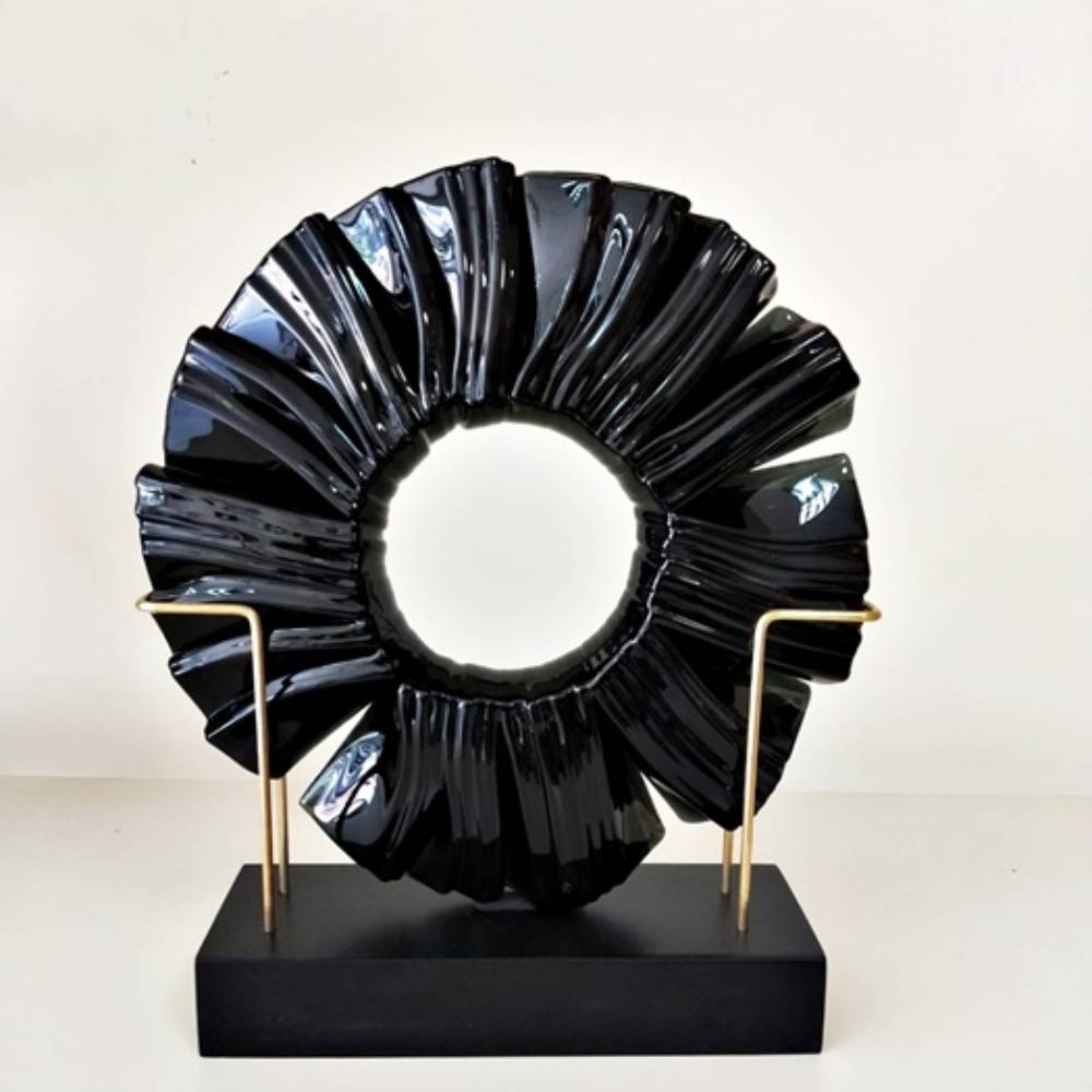 Dekoratif Füzyon Cam Disk Siyah 22cm K2203