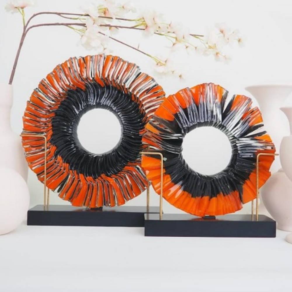 Dekoratif Füzyon Cam Disk Takımı Turuncu Siyah 22&27cm K2276
