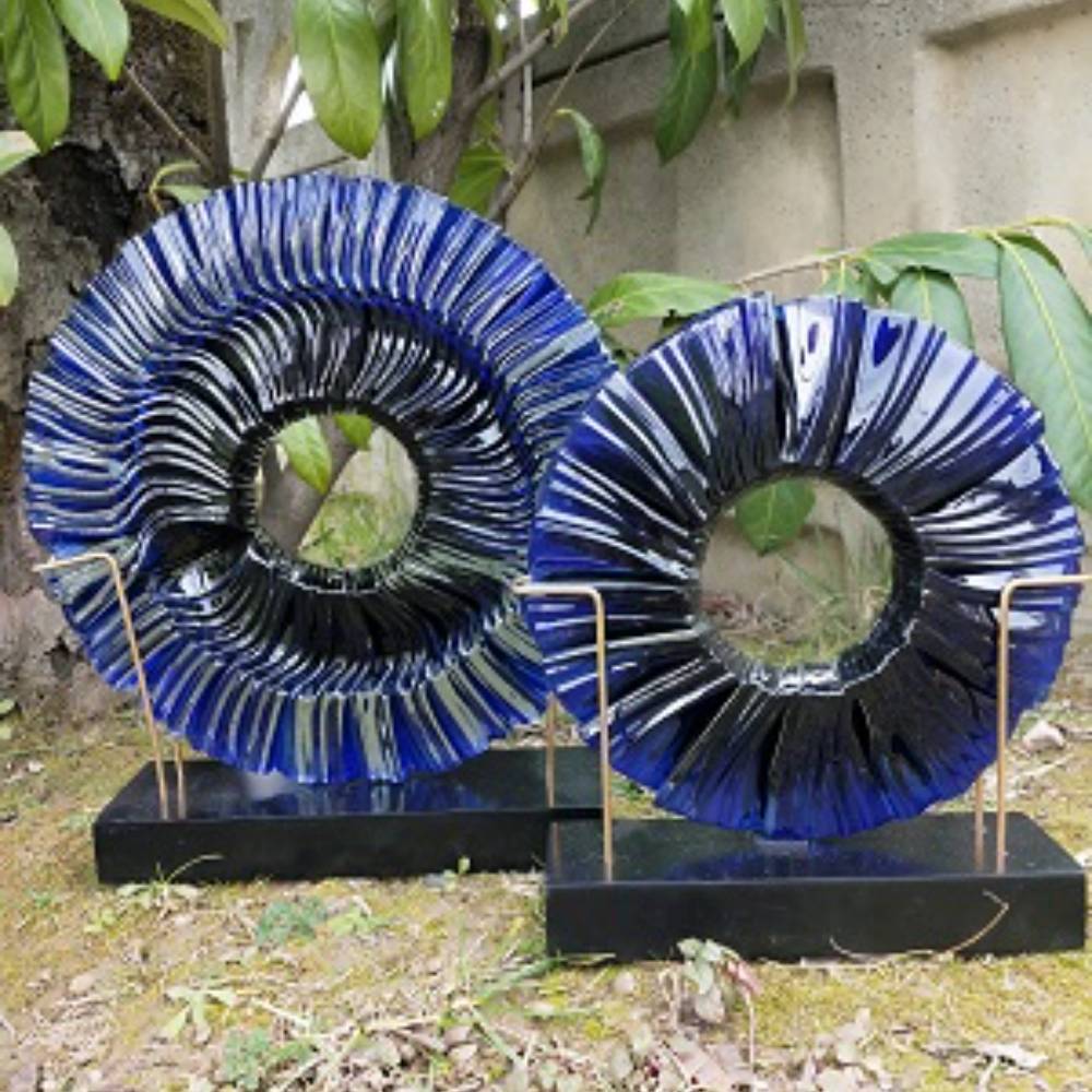 Dekoratif Füzyon Cam Disk Takımı Gece Mavi Siyah22&27cm K2077